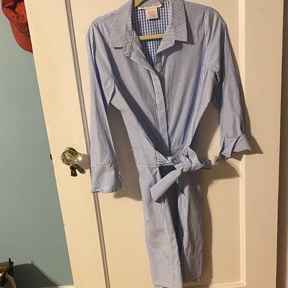 Gretchen Scott Designs Blue Striped Midi Dress